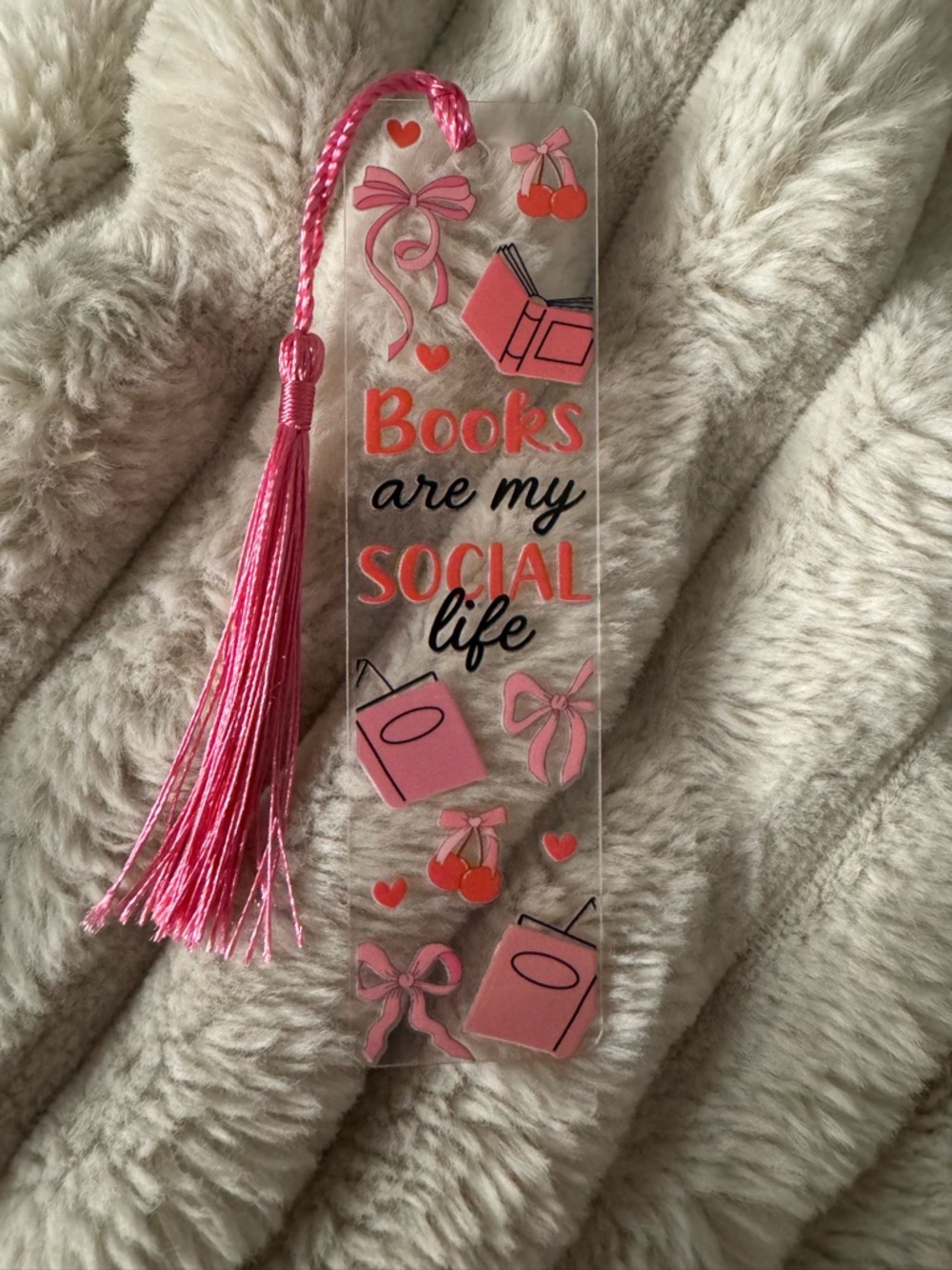 Pink Tassel Bookmark - "Books Are My Social Life"